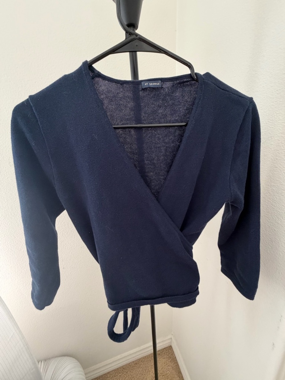 St George Navy Wrap Front Knit Top
